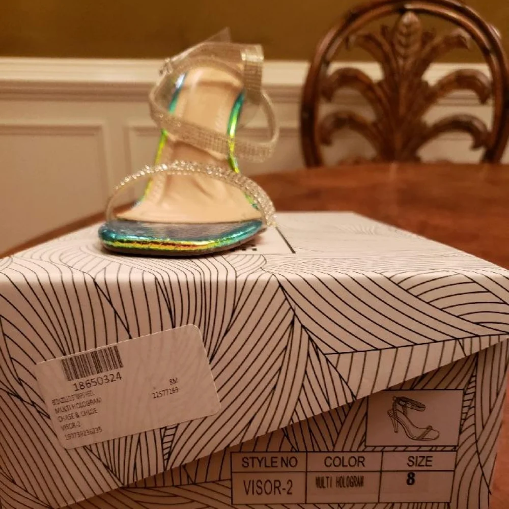 NWT Chase+Chloe Clear Blue Green Silver Sandal Heels Size 8